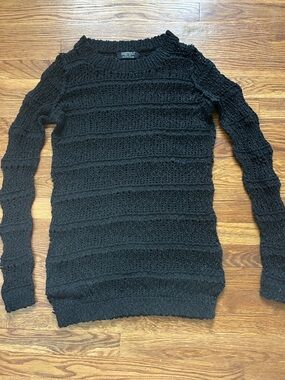 AllSaints Black Open Knit Scoop Crew Sweater